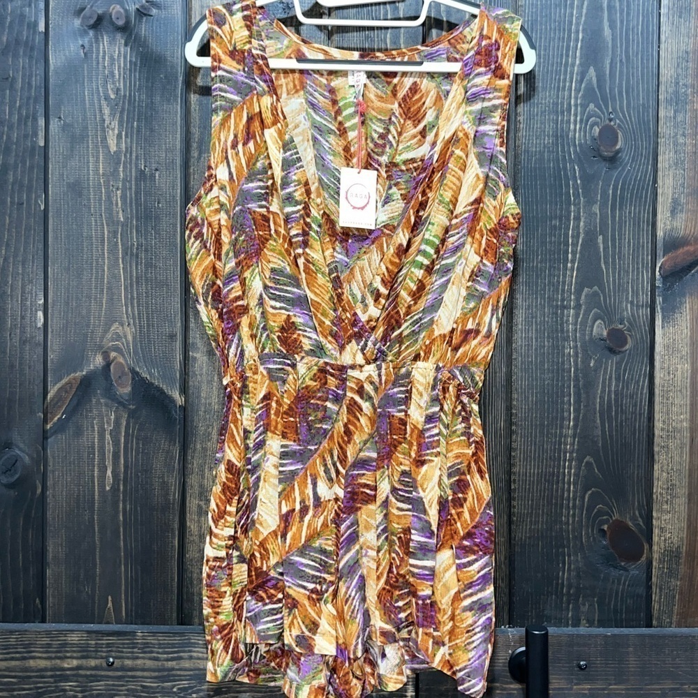 Raga Romper S Paradise Peak Sleeveless Colorful Boho Deep V-neck NWT Stretch